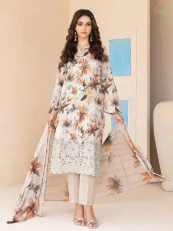 Elira by Tawakkal D-3019 featuring an embroidered digital printed lawn shirt with detailed neckline and vibrant patterns.