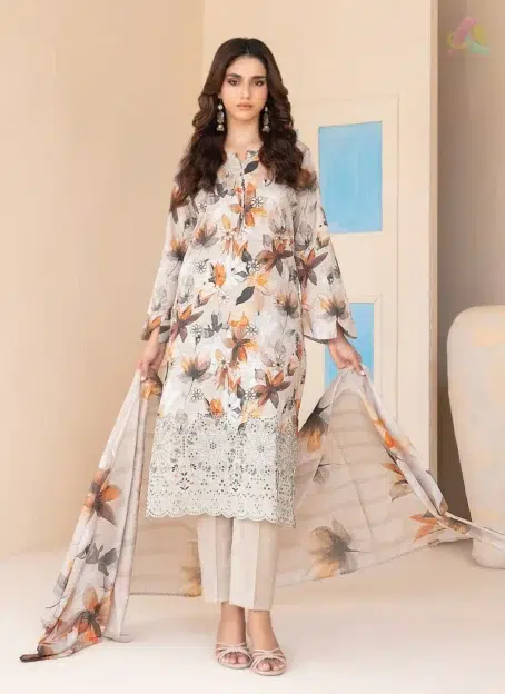 Elira by Tawakkal D-3019 featuring an embroidered digital printed lawn shirt with detailed neckline and vibrant patterns.