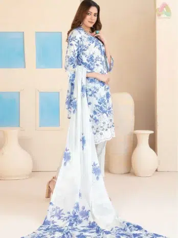 Back view of Elira by Tawakkal D-3020 highlighting consistent digital print and refined lawn fabric quality from Tawakkal Fabrics.