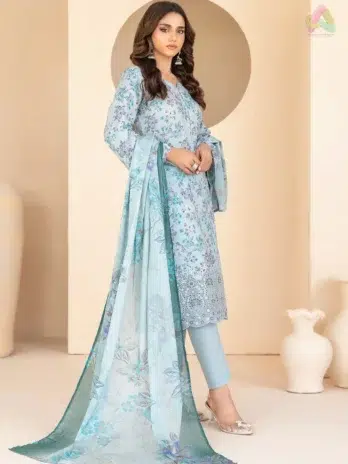 Back side of Tawakkal lawn suit D-3023 highlighting digital print design on premium lawn fabric with smooth finish and traditional aesthetics