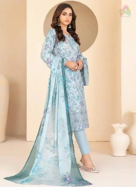 Back side of Tawakkal lawn suit D-3023 highlighting digital print design on premium lawn fabric with smooth finish and traditional aesthetics