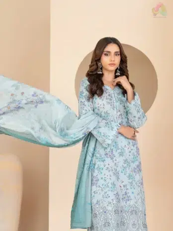 Full image of 3-piece Elira by Tawakkal D-3023, including shirt, dupatta, and shalwar – from Tawakkal New Collection 2025.