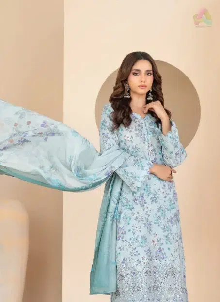 Full image of 3-piece Elira by Tawakkal D-3023, including shirt, dupatta, and shalwar – from Tawakkal New Collection 2025.