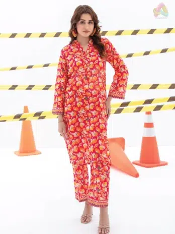 Identic By Regalia Textile D-01 front view showcasing digital printed cambric shirt with vibrant colors from Regalia Textile Cambric Collection.