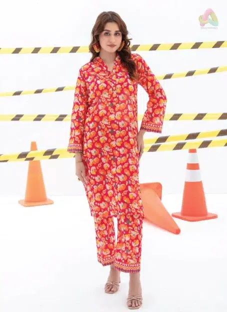 Identic By Regalia Textile D-01 front view showcasing digital printed cambric shirt with vibrant colors from Regalia Textile Cambric Collection.
