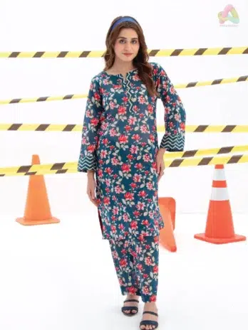 Identic By Regalia Textile D-03 front view showcasing digital printed cambric shirt with cotton trouser from the latest Regalia Textile Cambric Collection.