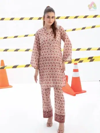 Identic By Regalia Textile D-07 front view showing Airjet digital printed cambric shirt with elegant prints, part of Regalia Textile Cambric Collection.