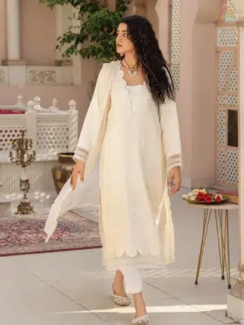 Ilana by Panache Vol 2 D-02 front view featuring embroidered Karandi shirt from Puri Fabrics Karandi Collection, elegant design with timeless winter appeal.