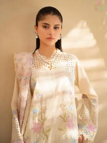 Close-up of Jahaan by Rajbari Aira 2-A embroidery, showcasing detailed patterns and craftsmanship from the Rajbari clothing collection 2025.