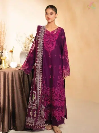 Jahaan by Rajbari Nora 6-B embroidered cutwork lawn shirt front with organza neckline from Rajbari new collection 2025 festive wear.