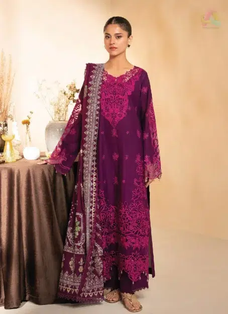 Jahaan by Rajbari Nora 6-B embroidered cutwork lawn shirt front with organza neckline from Rajbari new collection 2025 festive wear.