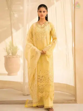 Jahaan by Rajbari Oriya 6-A embroidered cutwork lawn shirt front with organza neckline from Rajbari new collection 2025 festive wear