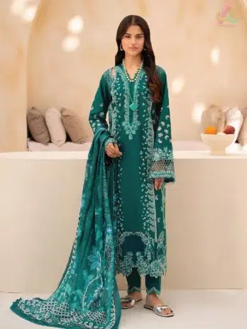 Jahaan by Rajbari Rina 5-A embroidered and cutwork lawn shirt front with shoulder detailing from Rajbari new collection 2025 festive range.