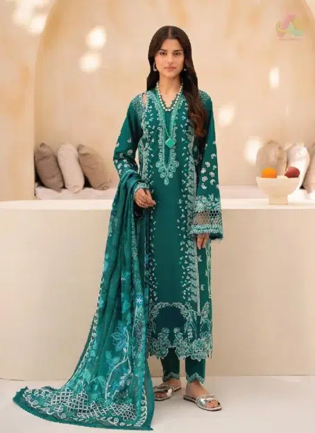 Jahaan by Rajbari Rina 5-A embroidered and cutwork lawn shirt front with shoulder detailing from Rajbari new collection 2025 festive range.