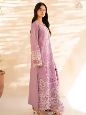 Jahaan by Rajbari Sila 3-B dyed lawn shirt back with elegant embroidery details from premium Rajbari Fabrics summer collection 2025