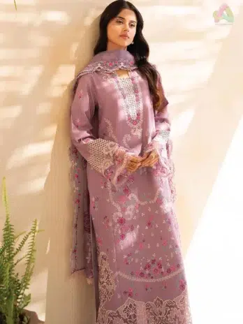 Complete view of Jahaan by Rajbari Sila 3-B embroidered lawn 3-piece suit with dupatta and trouser from Rajbari lawn collection 2025