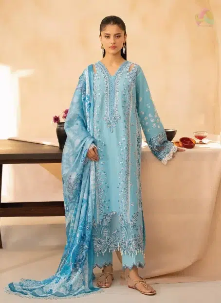 Jahaan by Rajbari Sira 5-B embroidered lawn shirt front with shoulder detailing from Rajbari new collection 2025 festive fashion.