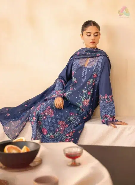 Full 3-piece look of Jahaan by Rajbari Taliah 2-B with embroidered panels, hem border, and dupatta from Rajbari lawn collection 2025