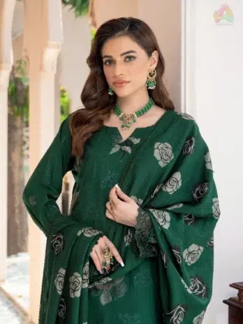 Close-up of Jugnoo By Riaz Arts Vol 2 D-04 embroidery on premium Dhanak fabric, highlighting texture and craftsmanship from Riaz Arts clothing.