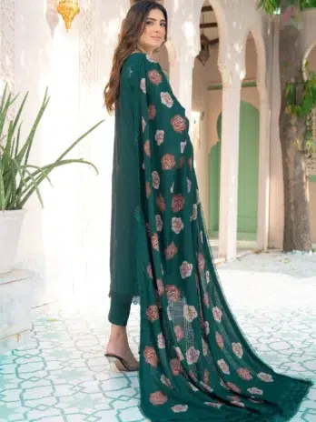 Back design of Jugnoo By Riaz Arts Vol 2 D-08, showcasing embroidered Dhanak fabric with graceful patterns from Riaz Arts collection 2025.