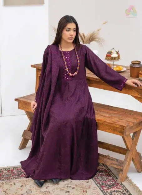 Complete 3-piece suit Libaas By Mahay ART-01 with jacquard shirt, velvet shawl, and dyed trouser from Mahay New Collection 2025
