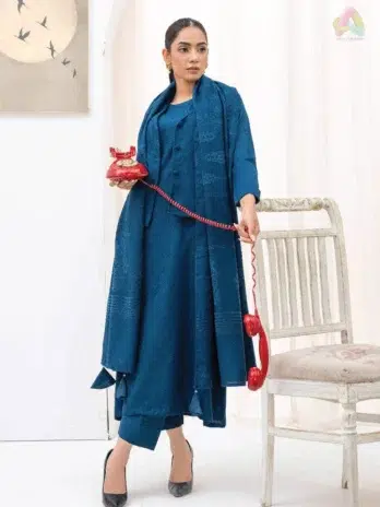 Full outfit display of Libaas By Mahay ART-05, a velvet jacquard 3-piece suit from Mahay New Collection 2025.