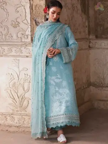 Full outfit view of Maya Jacquard by Nureh NJ-102, a 3-piece embroidered jacquard suit from the elegant Nureh New Collection 2025