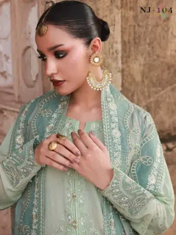 Close-up of Maya Jacquard by Nureh NJ-104 embroidery, highlighting rich jacquard fabric texture and fine stitching from the Nureh Jacquard Collection.