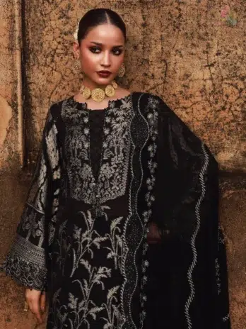 Close-up of Maya Jacquard by Nureh NJ-106, showing fine embroidery, textured Jacquard fabric, and premium quality from Nureh clothing line.