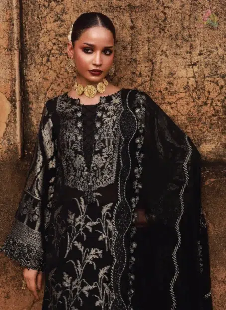 Close-up of Maya Jacquard by Nureh NJ-106, showing fine embroidery, textured Jacquard fabric, and premium quality from Nureh clothing line.