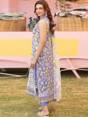 Back design of Mishaal by Gulljee Vol 7 D-03 with printed lawn sleeves and matching digitally printed back in vibrant tones.