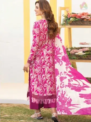 Back side of Mishaal by Gulljee D-04 featuring a matching digital printed lawn design from Gulljee's 2025 summer lawn collection