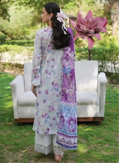 Back view of Twinkling by Binaas D‑07, stylish digital printed lawn design from the Binaas clothing new collection 2025