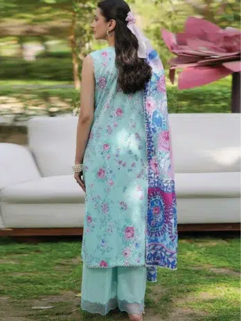 Back view of Twinkling by Binaas D‑08, elegant digital printed lawn design from the fashionable Binaas clothing new collection 2025 summer edition