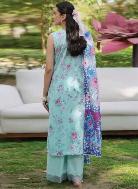 Back view of Twinkling by Binaas D‑08, elegant digital printed lawn design from the fashionable Binaas clothing new collection 2025 summer edition