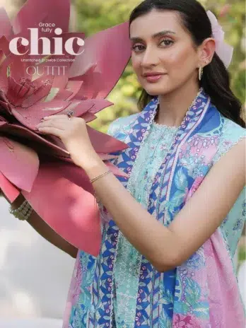 Close‑up of Twinkling by Binaas D‑08 embroidery, showcasing premium boring embroidered front design crafted with high‑quality Binaas lawn fabric for summer elegance