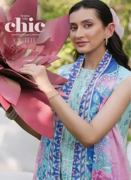 Close‑up of Twinkling by Binaas D‑08 embroidery, showcasing premium boring embroidered front design crafted with high‑quality Binaas lawn fabric for summer elegance