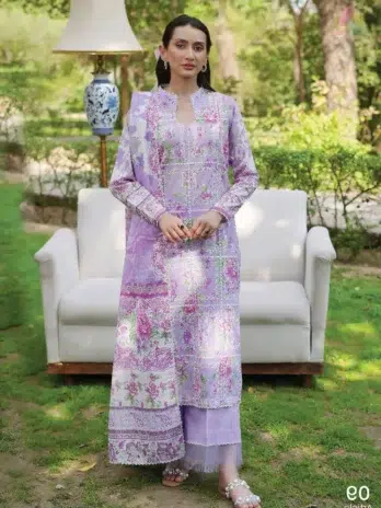 Front view of Twinkling by Binaas D‑09 embroidered lawn suit with Bana Dora dupatta & cambric trouser from the elegant Binaas lawn 2025 summer collection