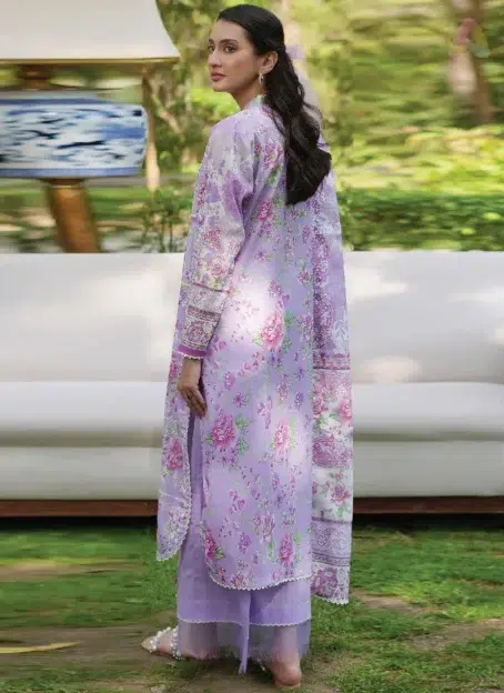 Back view of Twinkling by Binaas D‑09 showing premium digital printed lawn back design from the Binaas clothing new summer collection 2025.