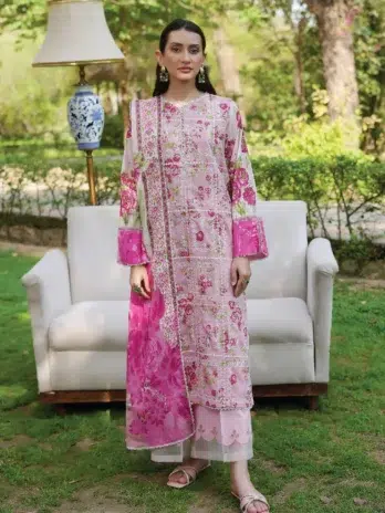 Twinkling by Binaas D-10 features a beautifully embroidered digital lawn front, part of the Binaas lawn 2025 summer-ready premium collection