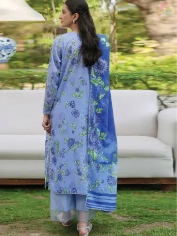 Back view of Binaas D-11 showing matching digital prints on breathable lawn fabric, part of the stylish Binaas clothing range