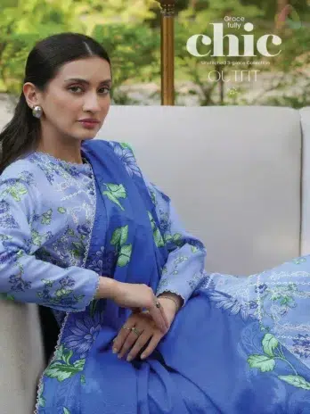 Close-up of embroidered front in Twinkling by Binaas D-11 highlighting the texture and detailed digital work of the Binaas collection 2025.