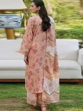 Back view of Binaas D-12 featuring digitally printed lawn with fine detailing and seamless patterns from the Binaas clothing summer line