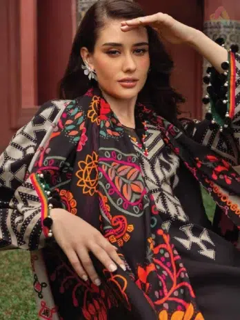 Close-up of C-Print by Charizma CPW5-06 suit fabric, showing fine digital print details and craftsmanship from Charizma clothing line.