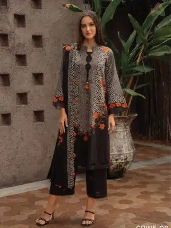 Front view of C-Print by Charizma CPW5-08 showing printed linen shirt design with elegant detailing from Charizma C Print Collection 2025.