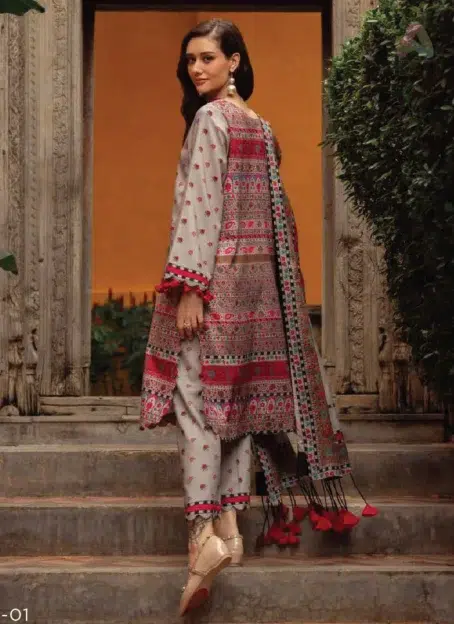 Back design of C-Print by Charizma CPW5-01, highlighting printed linen fabric details from Charizma Fabric Collection and Charizma New Collection.