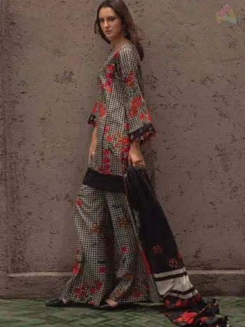 Back view of C-Print by Charizma CPW5-04 linen outfit highlighting fabric texture, classic tailoring, and design from the Charizma C Print Collection 2025.