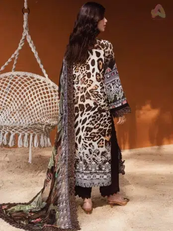 Back design of Gardenia By Nureh NWG-85 showcasing embroidered and printed viscose linen shirt with chiffon dupatta from Nureh Viscose Collection 2025.