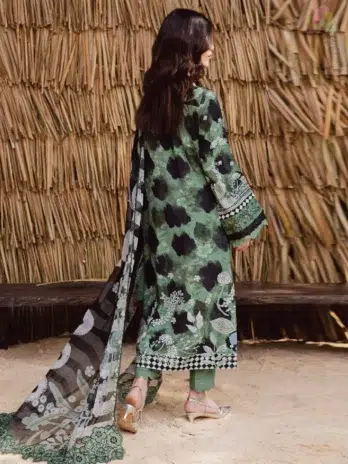 Back design of Gardenia By Nureh NWG-86 embroidered and printed viscose linen shirt with chiffon dupatta from Nureh Fabric Collection