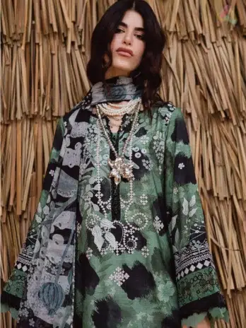 Close-up of Gardenia By Nureh NWG-86 embroidery on viscose slub linen shirt highlighting detailed craftsmanship from Nureh New Collection 2025.